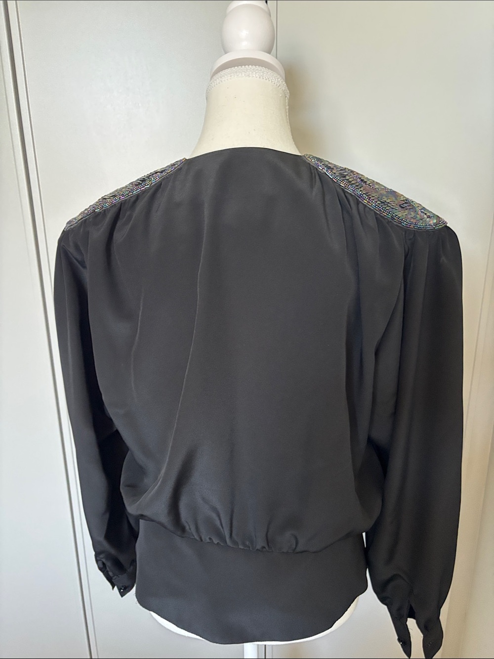 Black Embellished Shoulder Wrap Blouse - Vintage - Picture 4 of 8